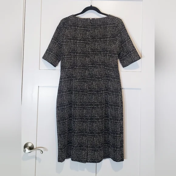 Lands' End Midi Dress Short Sleeves Pockets Stretch Size 12 Black Tan Print - Picture 11 of 16